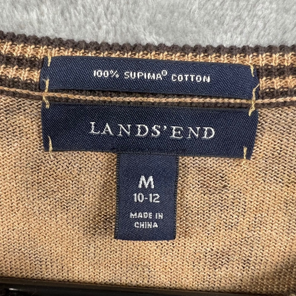 Lands End Cardigan Women M Brown Leopard Supima Cotton Button Front Sweater - Picture 3 of 10